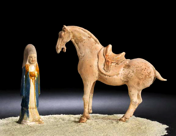 Appraisal: Chinese Finely Modeled Buff Clay Burial Figure of a Saddled