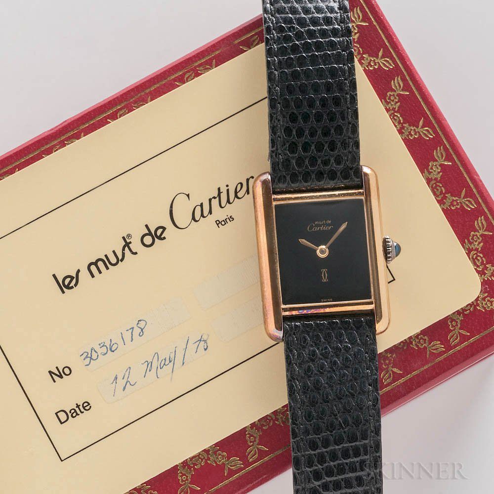 Appraisal: Cartier kt Gold Must de Wristwatch with Box and Card