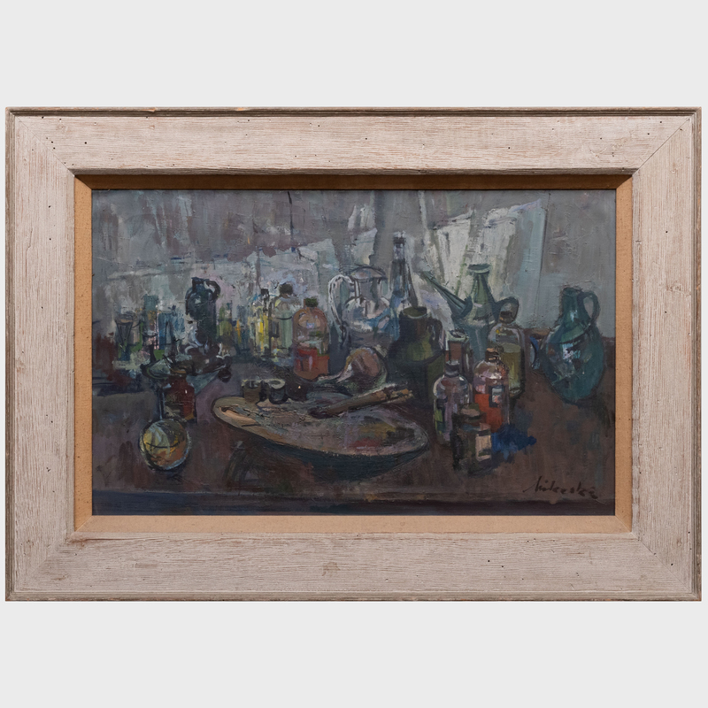 Appraisal: TH CENTURY SCHOOL STILL LIFE Oil on canvas indistinctly signed