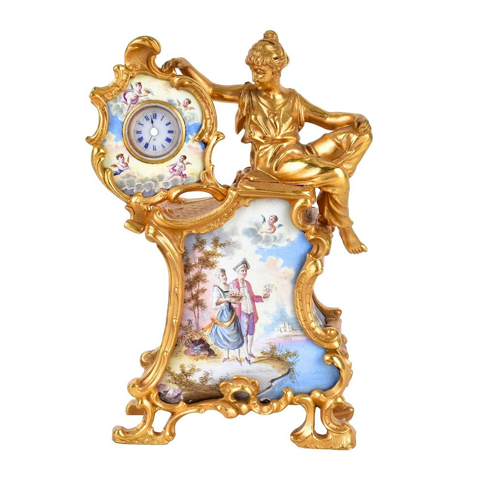 Appraisal: Antique Viennese Bronze and Enamel Miniature Clock Antique Viennese Bronze