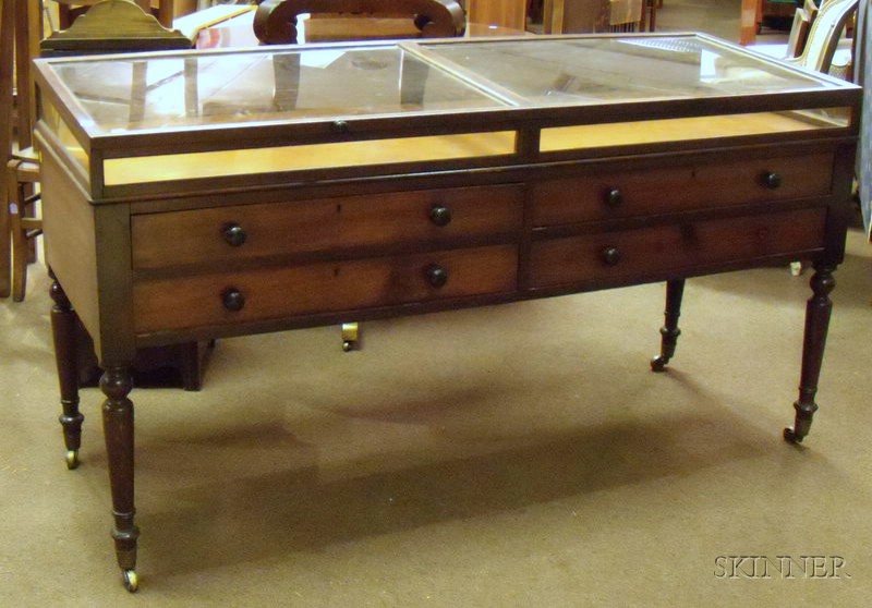 Appraisal: Late Victorian Glazed Slant-top Mahogany Display Cabinet with four drawers