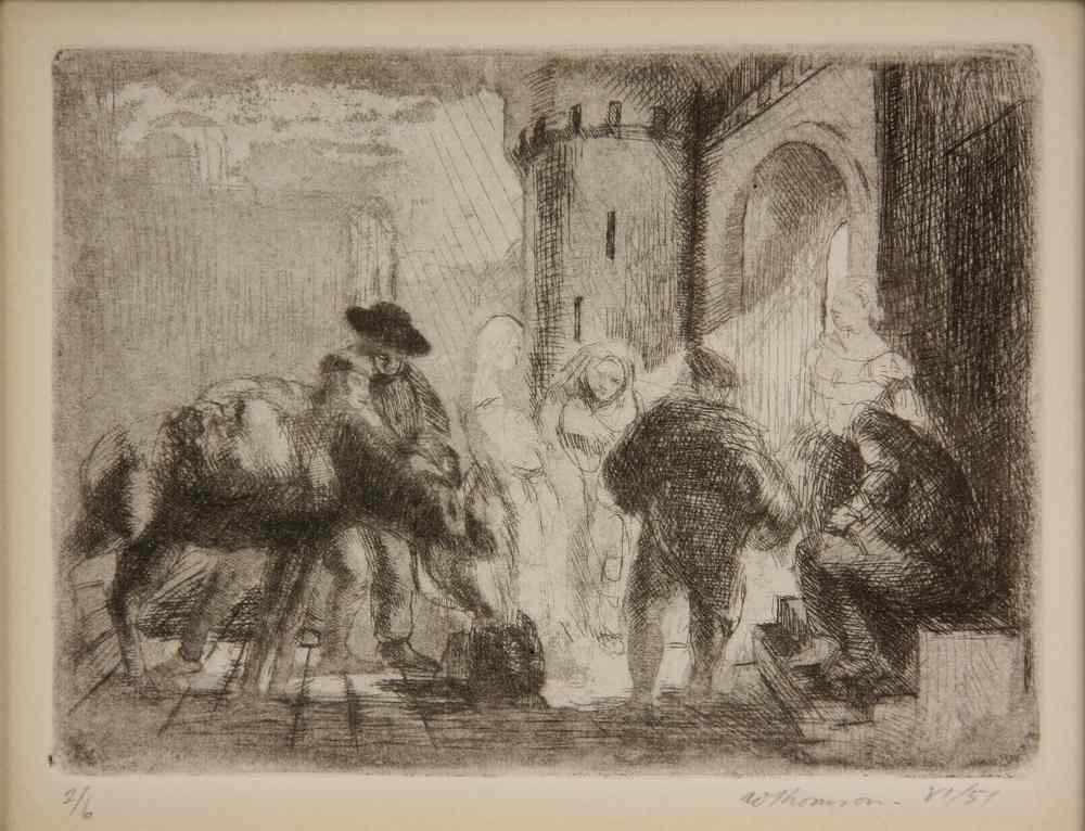 Appraisal: DRYPOINT ETCHING - Travelers Approaching Ancient City Gate by William