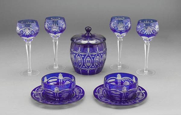 Appraisal: A set of thirteen blue cut to clear glass wine