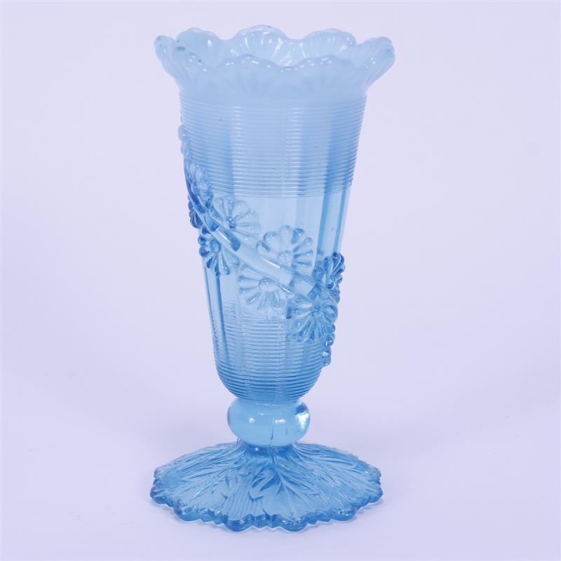 Appraisal: Northwood Glass Blue Opalescent Coned Shape Vase in Fluted Scroll