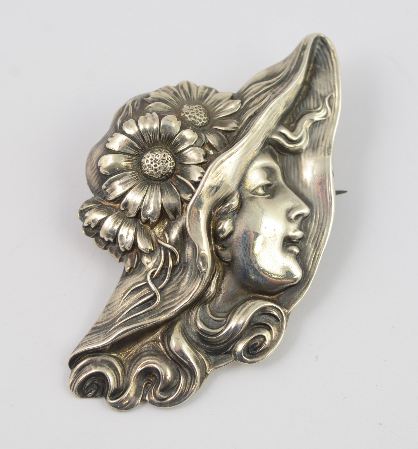 Appraisal: Unger Bros sterling silver Art Nouveau brooch profile lady with