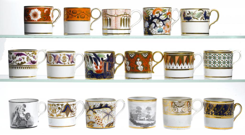 Appraisal: SEVENTEEN COFFEE CANS including a Minton example in a richly