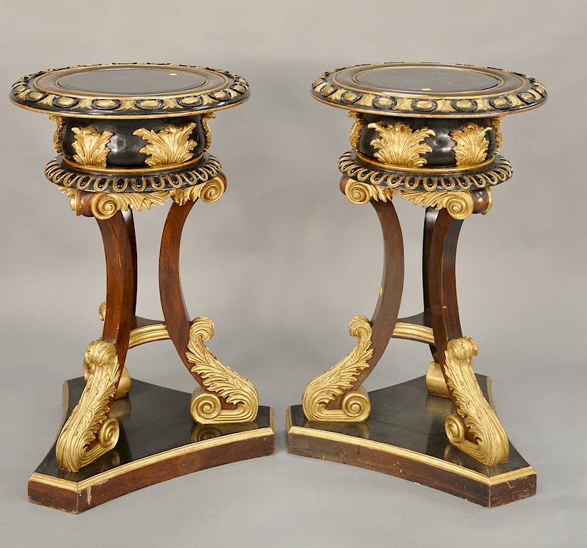 Appraisal: Pair of gilt and painted wood jardinieres circular top on