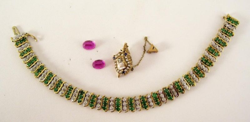 Appraisal: Jewelry Lot Lot includes kt emerald and diamond bracelet alternating