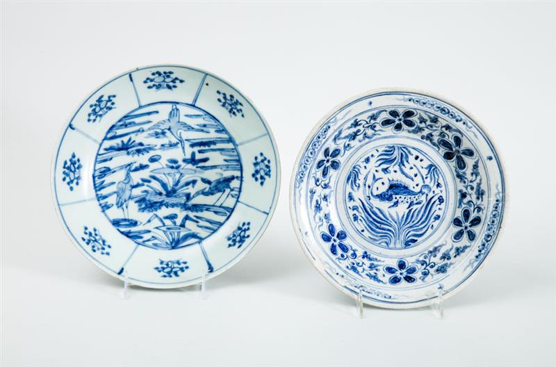 Appraisal: TWO MING STYLE BLUE AND WHITE PORCELAIN DEEP DISHES The