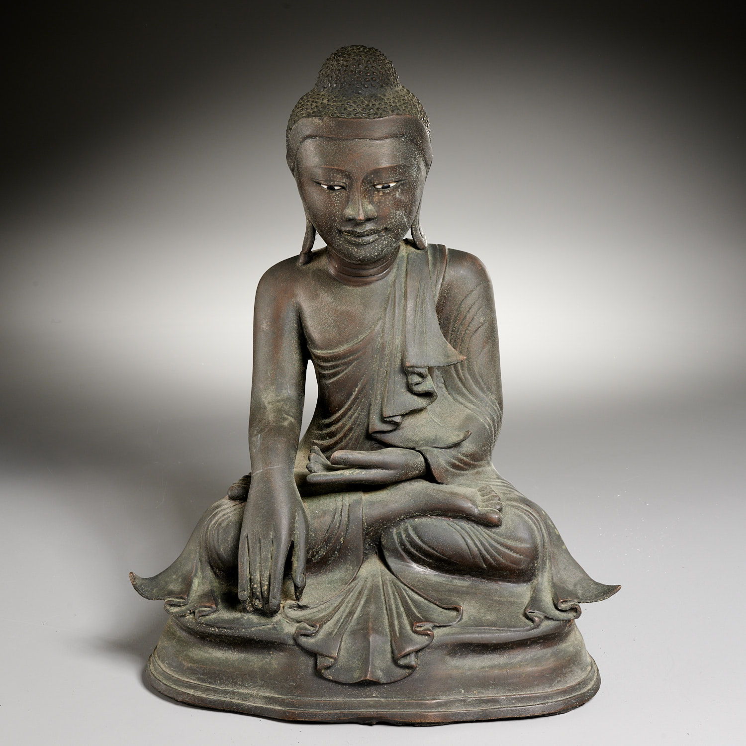 Appraisal: LARGE SOUTHEAST ASIAN BRONZE SHAKYAMUNI BUDDHA Mandalay Period th c