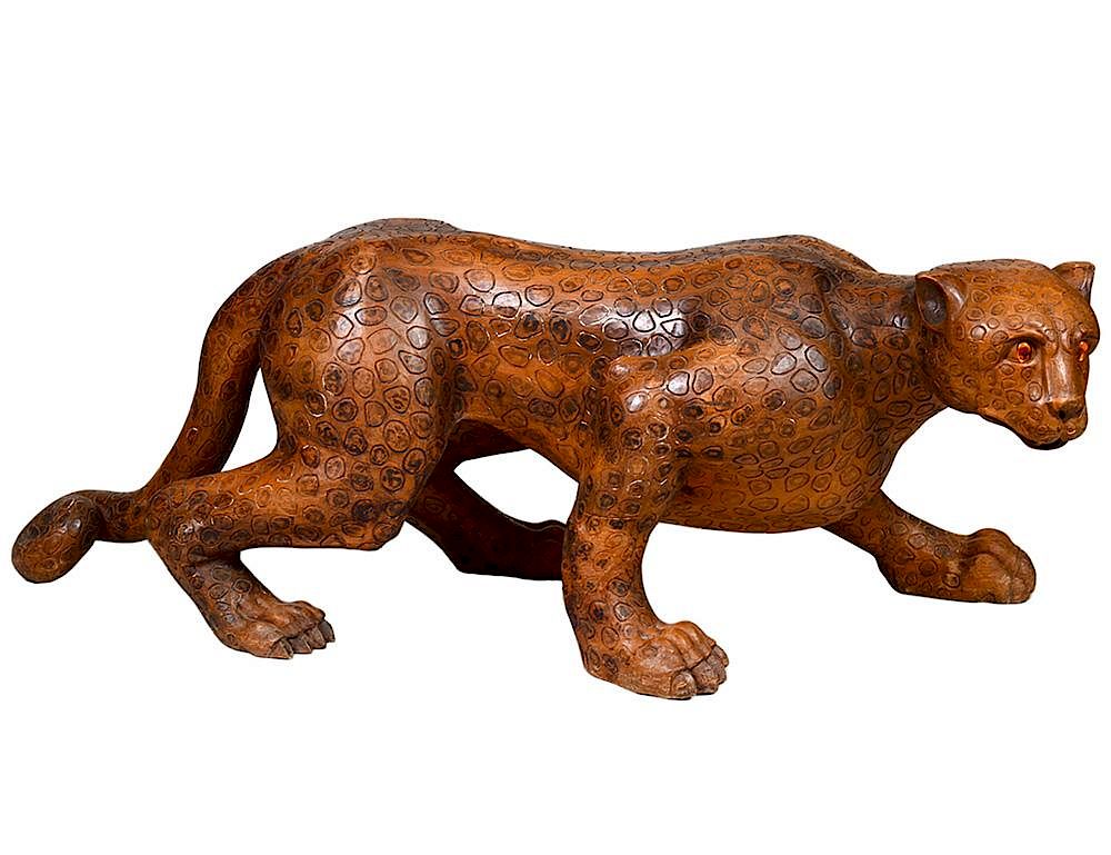 Appraisal: LARGE CARVED WOODEN LEOPARD th Century No visible signature With