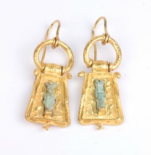 Appraisal: Pair of - k gold and Egyptian faience earrings En