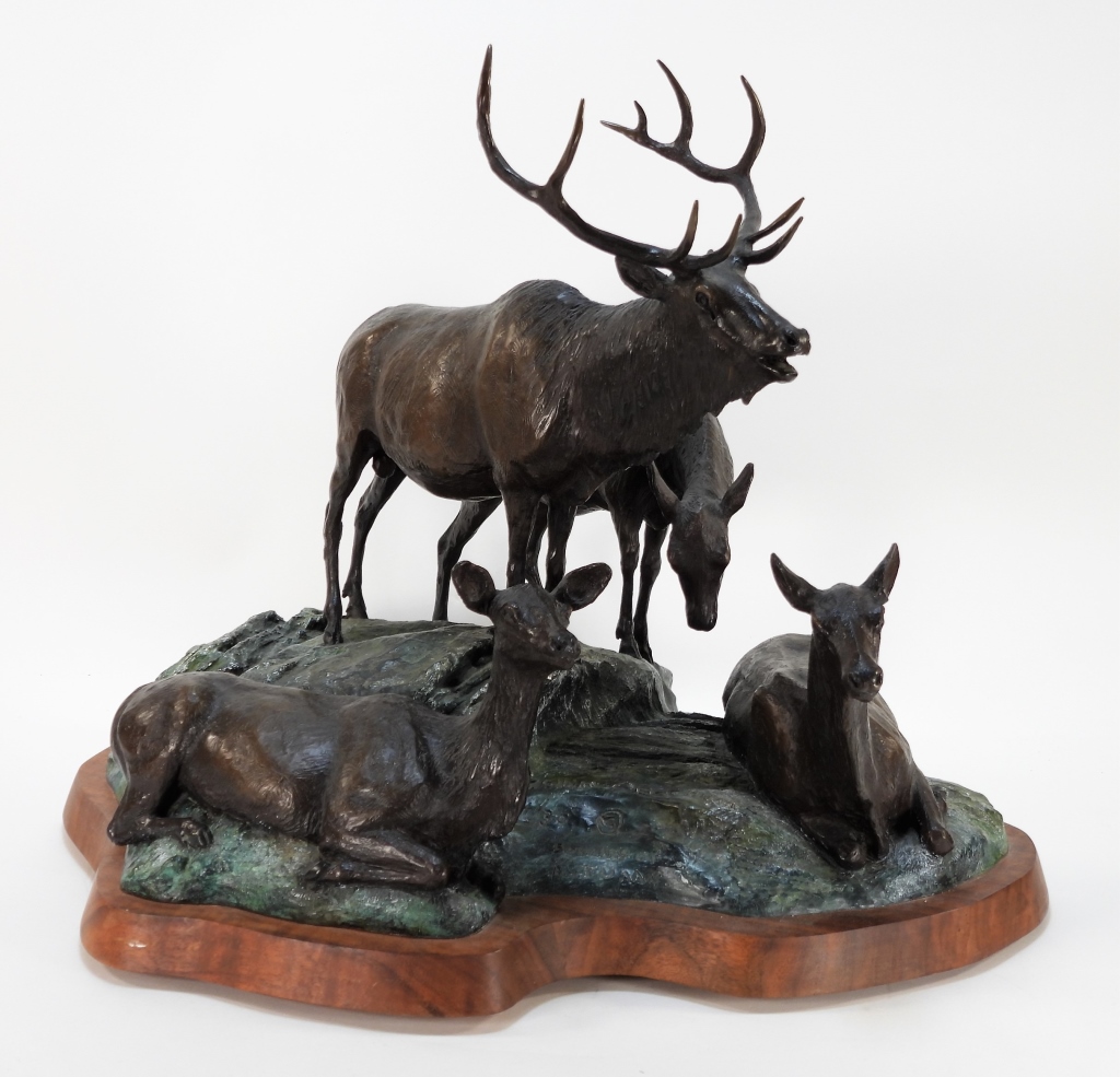 Appraisal: J SHIRLEY BOTHUM ANIMALIER DEER BRONZE SCULPTURE Oregon Kansas -