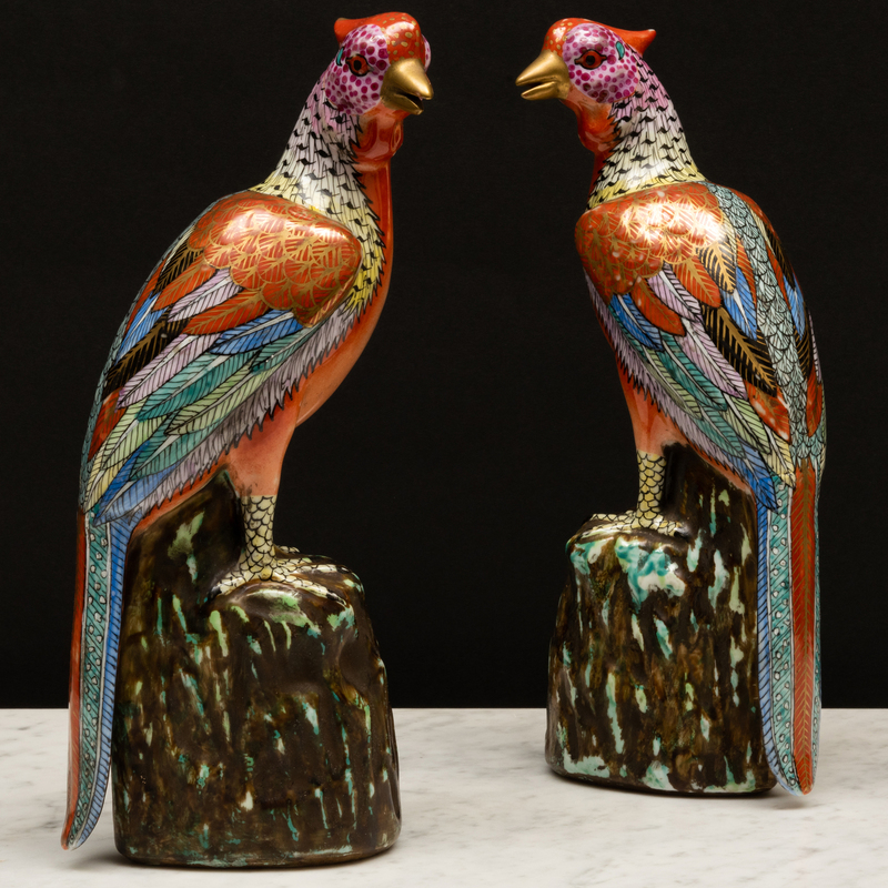 Appraisal: Small Pair of Chinese Export Famille Rose Porcelain Pheasants Unmarked