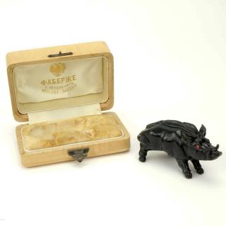 Appraisal: th Century Russian Carved Obsidian Boar figure with Garnet Eyes