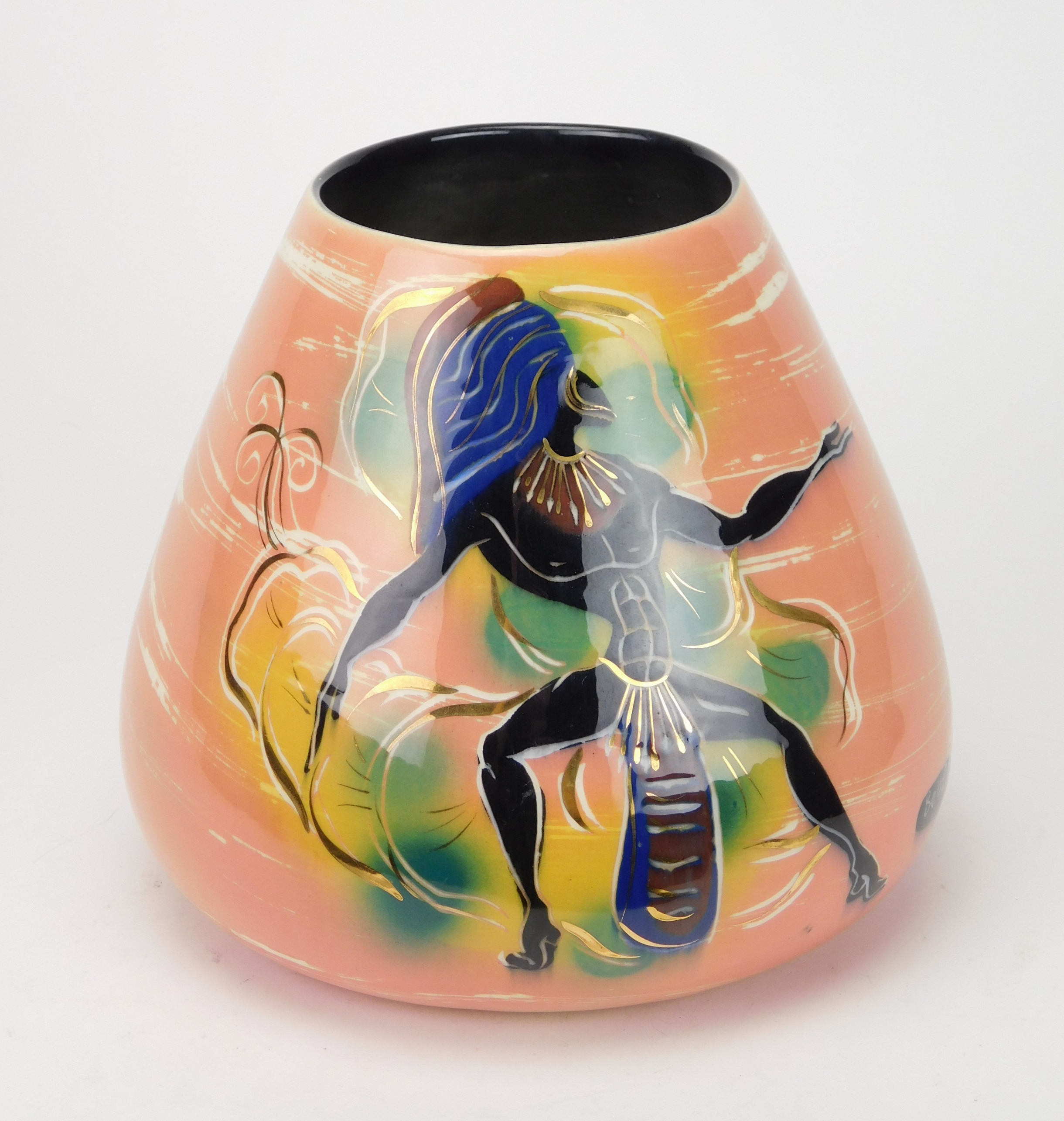 Appraisal: California pottery Marc Bellaire - ' Jungle' vase depicting warriors