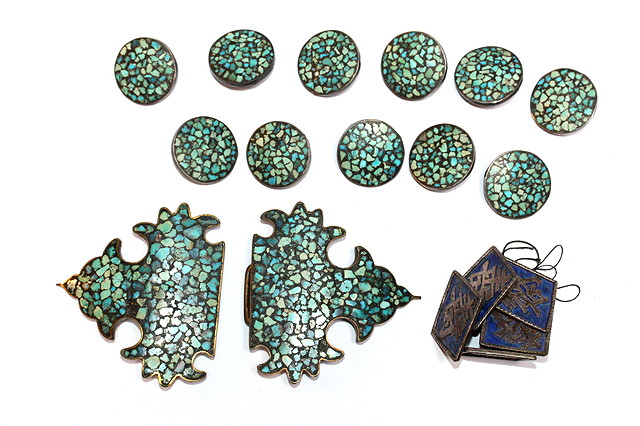 Appraisal: A SET OF ELEVEN TURQUOISE SET BUTTONS with matching belt