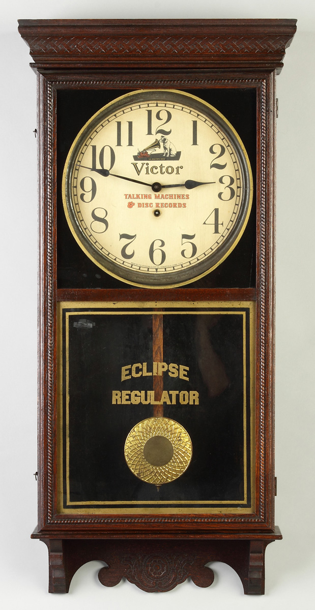 Appraisal: Sessions Clock Co Eclipse Regulator Advertising Victor Talking Machines Oak