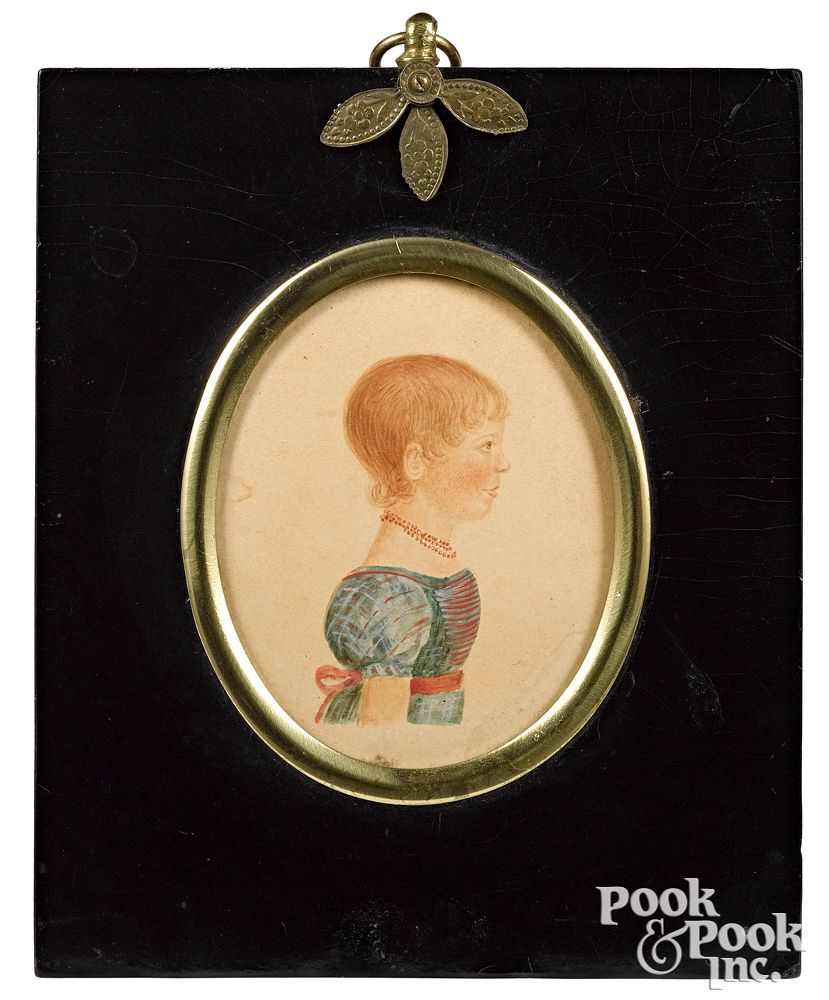 Appraisal: Two miniature watercolor child portraits th c Two miniature watercolor