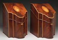 Appraisal: FINE PAIR OF HEPPLEWHITE MAHOGANY INLAID KNIFE BOXES The hinged