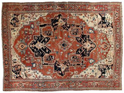 Appraisal: Serapi rug large central medallion on salmon field corner work