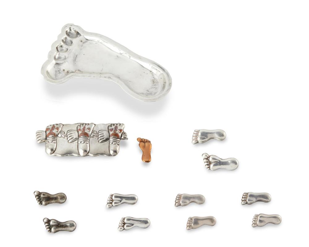 Appraisal: A group of Hubert Harmon mixed-metal and hardstone foot jewelry