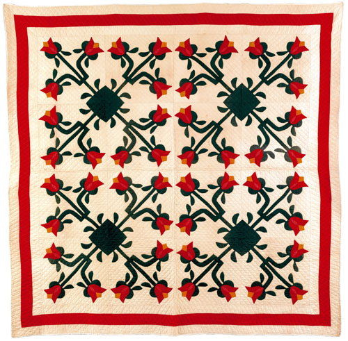 Appraisal: Applique quilt th c in a tulip pattern x