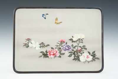 Appraisal: Namikawa Sosuke Workshop Tray with Flowers Butterflies Circa - musen