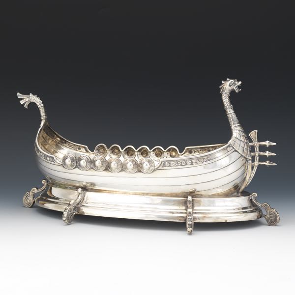 Appraisal: C G HALLBERG SWEDISH SILVER VIKING DRAGON LONGSHIP CENTREPIECE BOWL