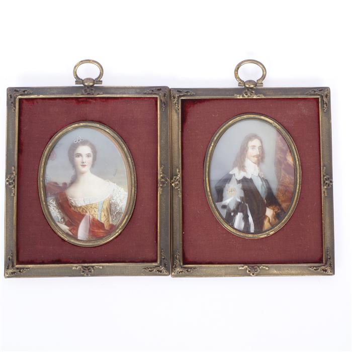 Appraisal: Pair miniature portraits on ivory in matching ormolu frames signed