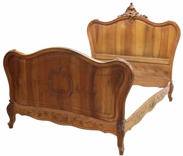 Appraisal: Louis XV style walnut bed early th c shaped headboard