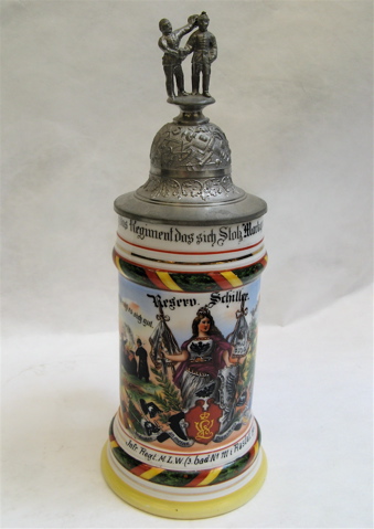 Appraisal: GERMAN PORCELAIN BEER STEIN liter dated infantry regiment with roster