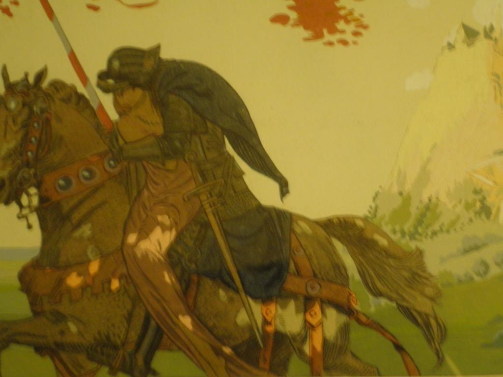 Appraisal: A framed coloured print Knight and Maiden on Horsback five