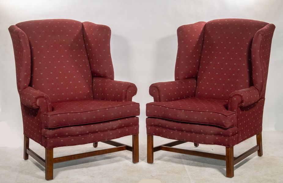 Appraisal: PR UPHOLSTERED WINGCHAIRS Pair of Contemporary Hepplewhite Style Wingchairs by