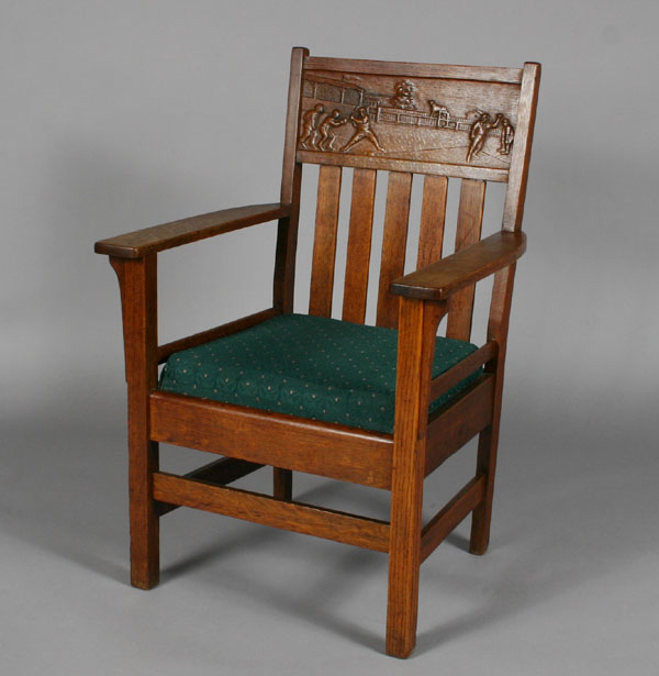 Appraisal: Extremely rare Mission oak arm chair chair back sports early