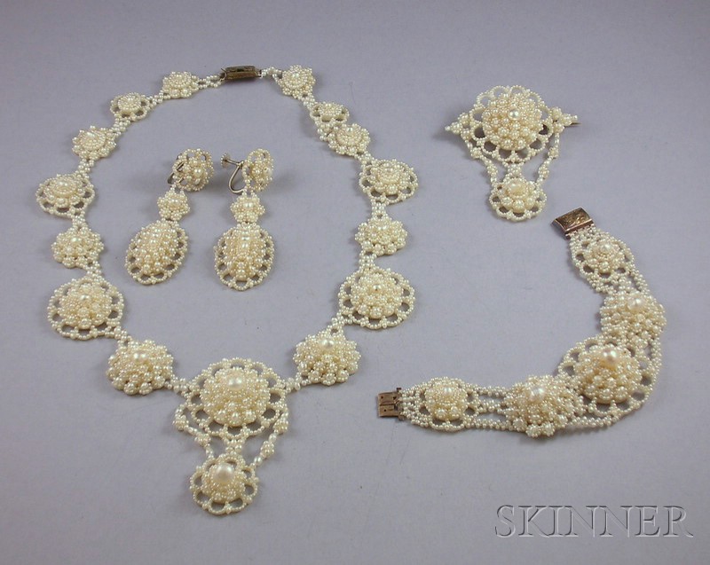 Appraisal: Seed Pearl Ensemble comprised of a necklace bracelet brooch and