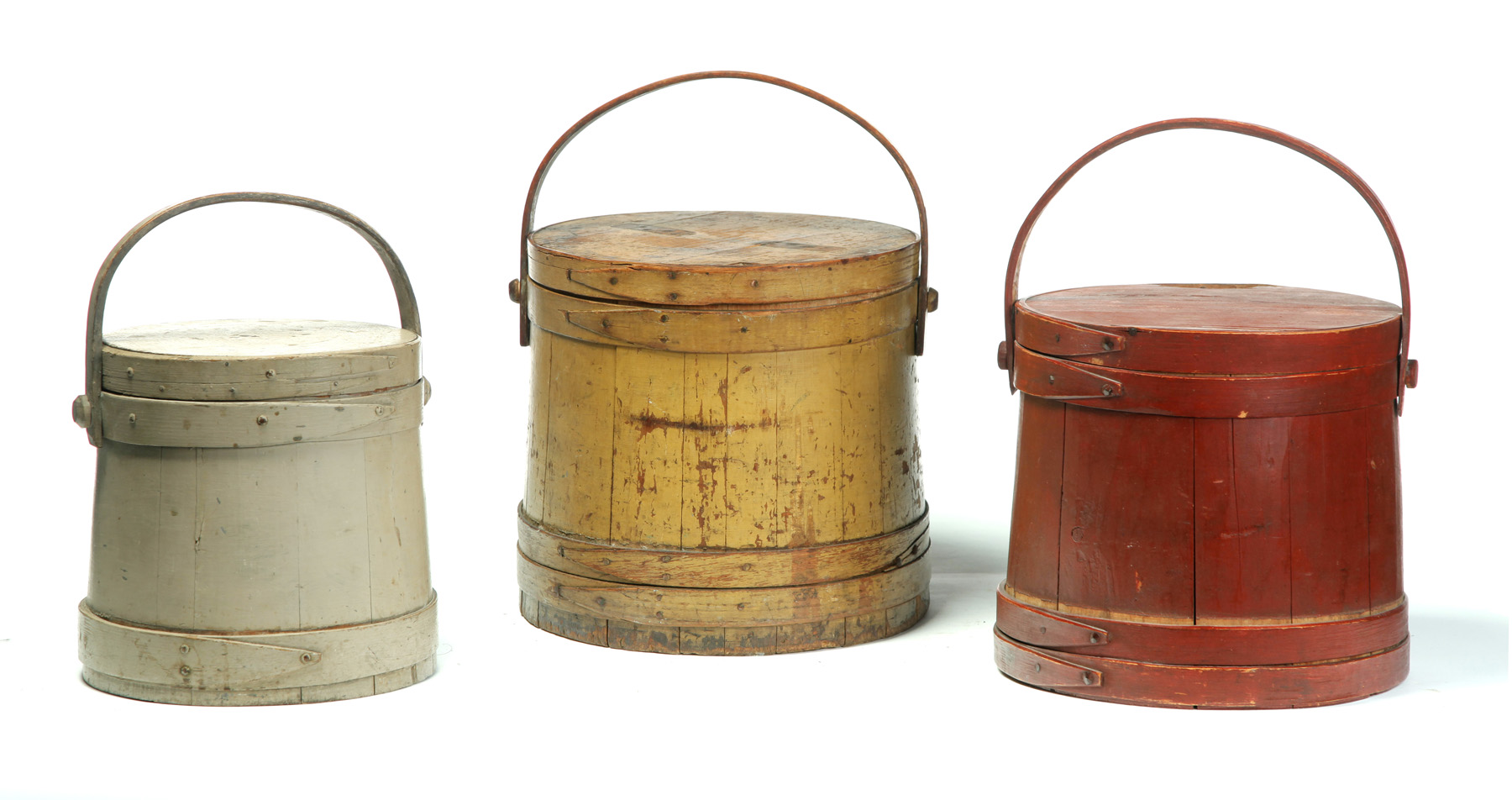 Appraisal: THREE AMERICAN SUGAR BUCKETS Second half- th century Stave construction