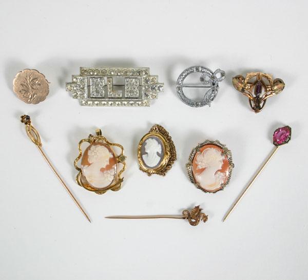 Appraisal: Lot of pieces Victorian jewelry including three shell cameo pins