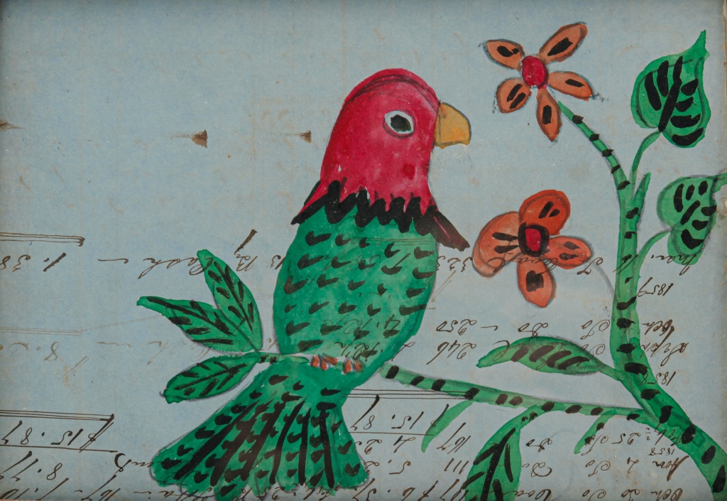 Appraisal: AMERICAN FOLK ART PAINTING OF A PARROT Second half th