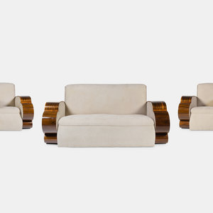 Appraisal: Art Deco French Three-Piece Seating Suite Circa s walnut upholstery