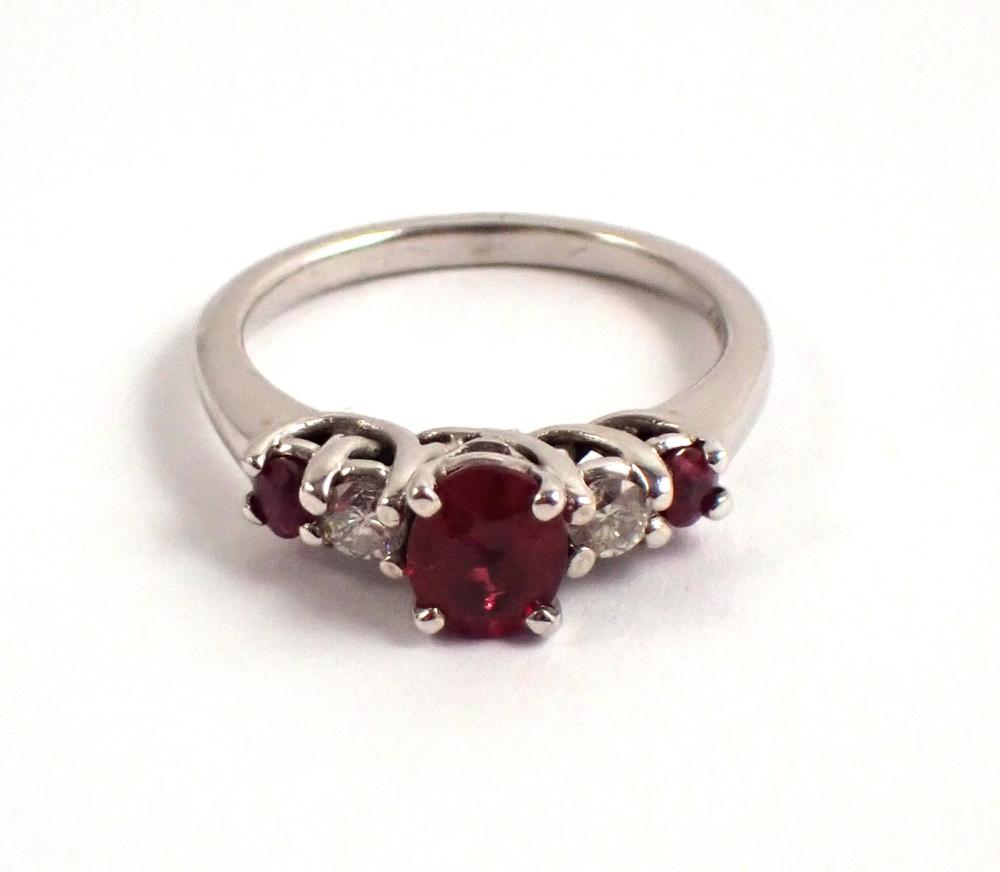 Appraisal: RUBY DIAMOND AND FOURTEEN KARAT WHITE GOLD RING with a