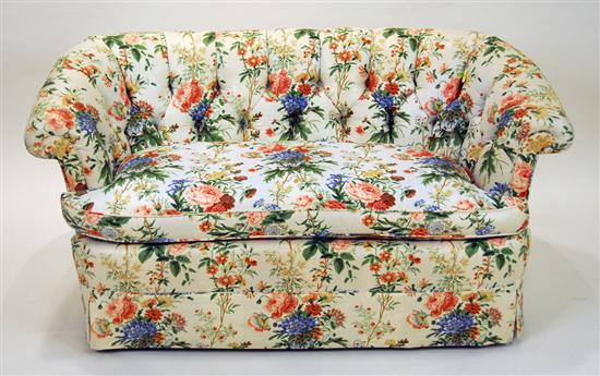 Appraisal: BUTTON TUFTED CHINTZ UPHOLSTERED LOVE SEAT length inches Condition height