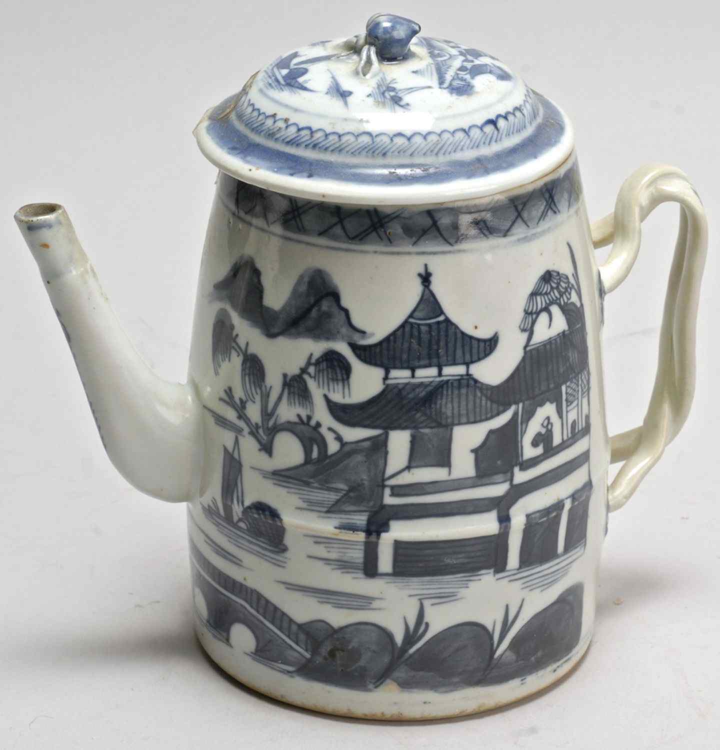 Appraisal: CHINESE EXPORT BLUE AND WHITE CANTON PORCELAIN COFFEEPOT th CenturyHeight