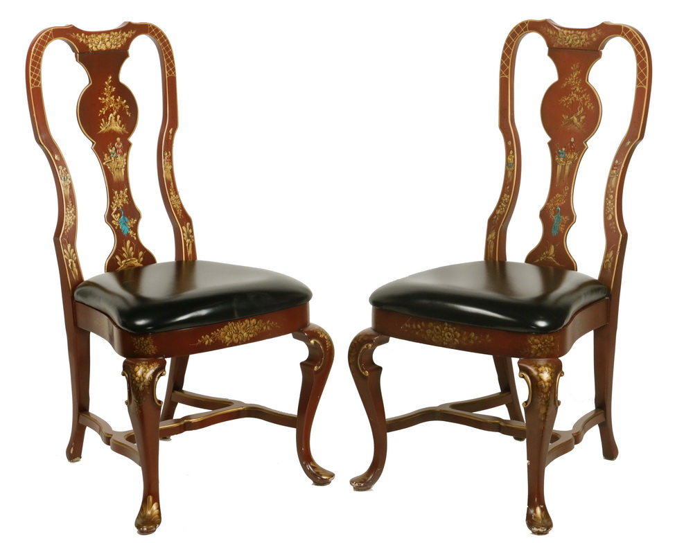 Appraisal: PR CHINOISERIE QUEEN ANNE STYLE CHAIRS Contemporary Accent Chairs in