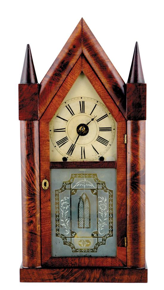 Appraisal: Rare Chauncey Jerome oversized steeple clock circa oversized mahogany-veneer sharp