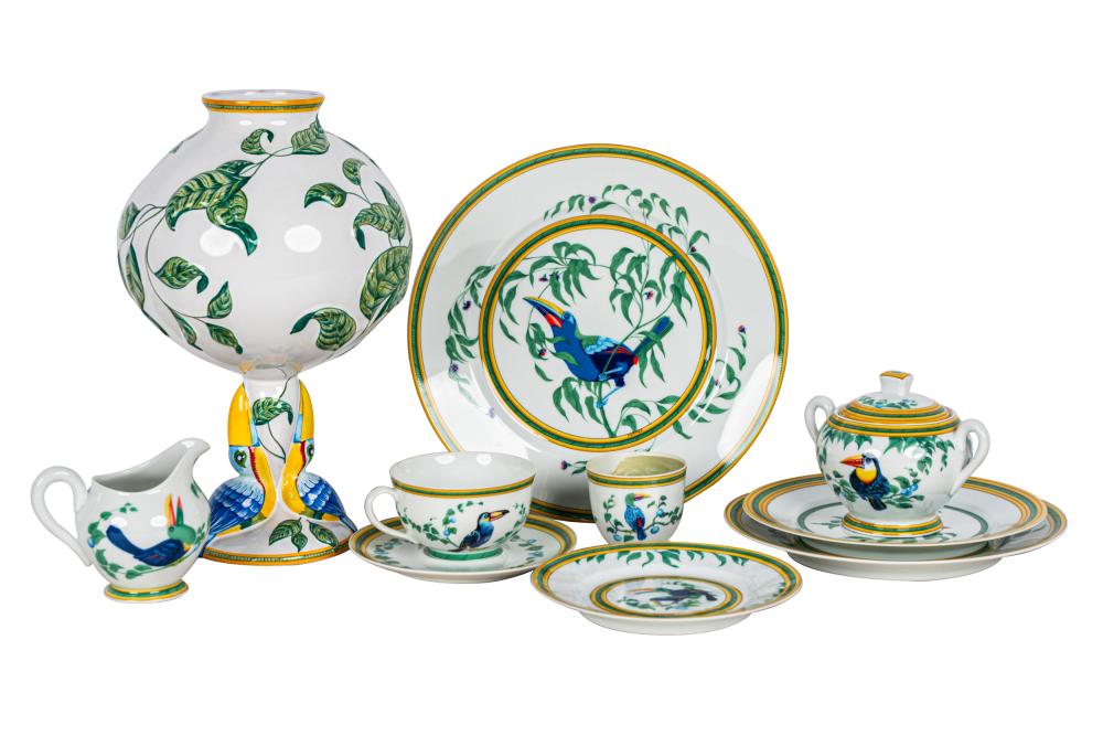 Appraisal: HERMES PORCELAIN DINNER SERVICEToucans pattern with stamped green Hermes mark