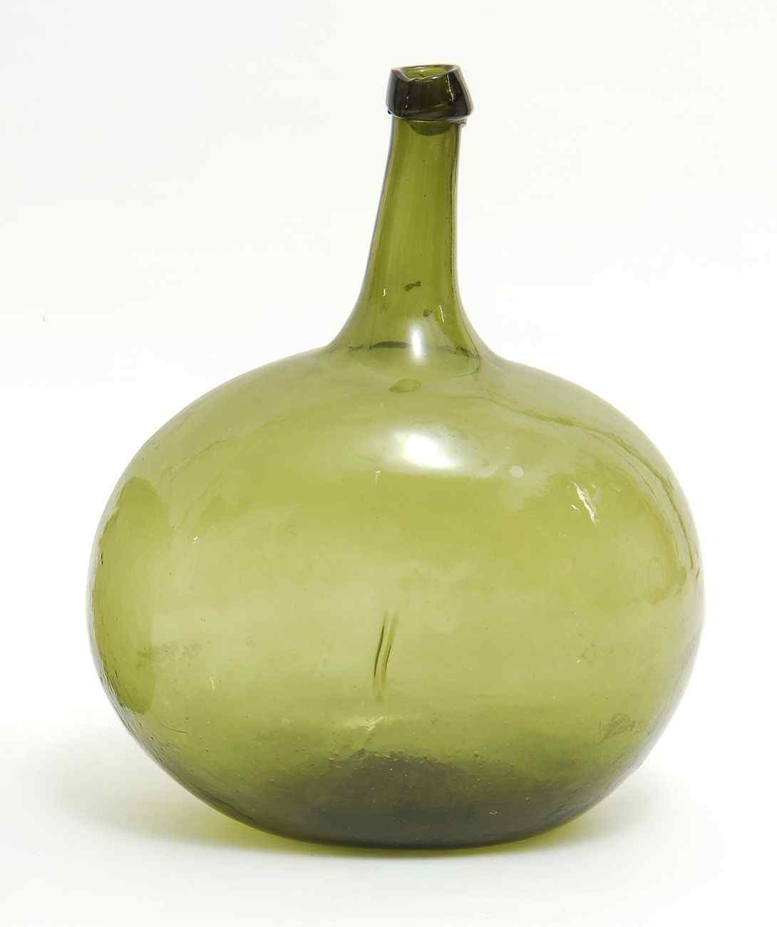 Appraisal: BLOWN MEDIUM GREEN GLASS DEMIJOHNEarly th CenturyWith broken pontil Height