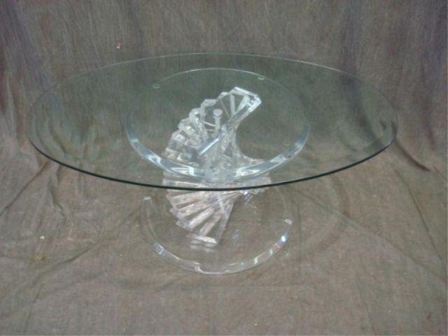 Appraisal: Midcentury Oval Lucite Coffee Table with Spiral Staircase Base and