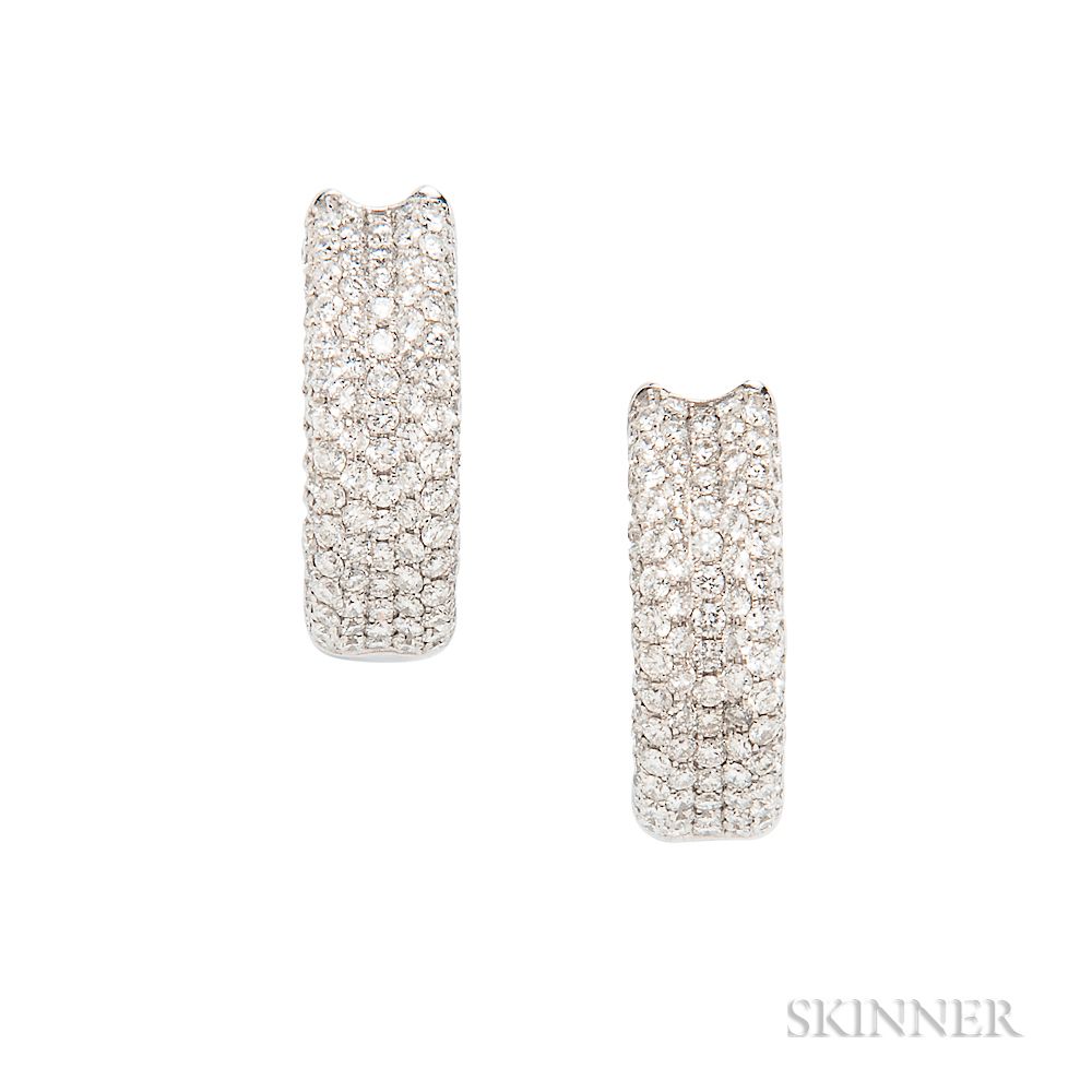 Appraisal: kt White Gold and Diamond Hoop Earrings kt White Gold