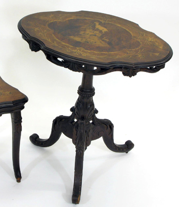 Appraisal: CARVED AND INLAID BLACK FOREST TILT-TOP TABLE Swiss late th